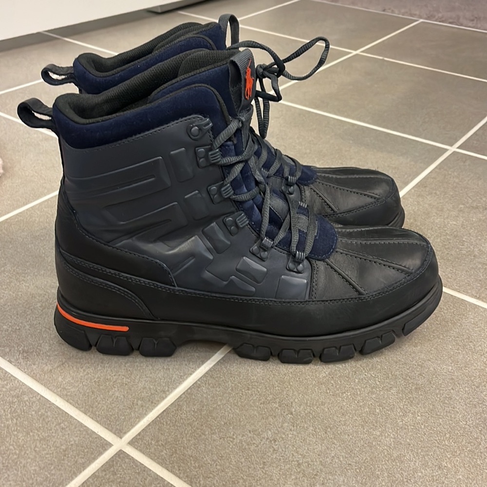 Polo Ralph Lauren Delton Winter Boots navy blue orange Mens Size 12 - Picture 2 of 15